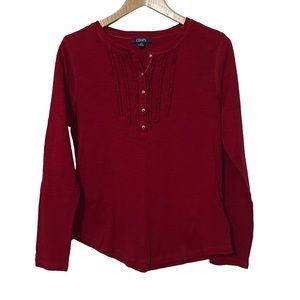 Chaps Womens Ruffle Front Top